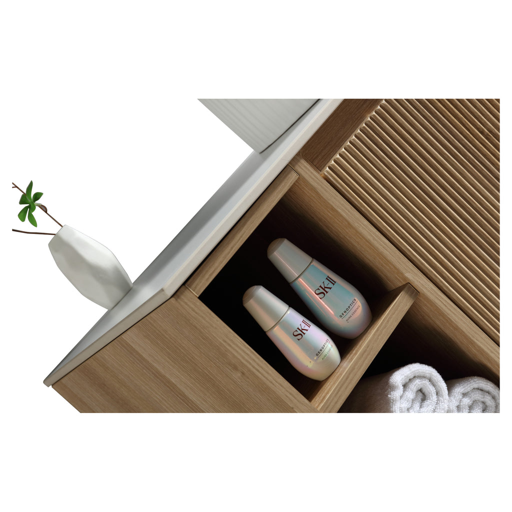 Tailored Flauto 1 Drawer Wall Hung Vanity With Side Storage And Sintered Stone Countertop - 810mm Wide - view 3