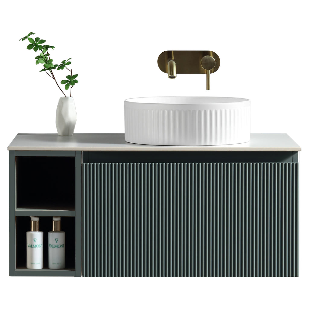 Tailored Flauto 1 Drawer Wall Hung Vanity With Side Storage And Sintered Stone Countertop - 810mm Wide - view 1