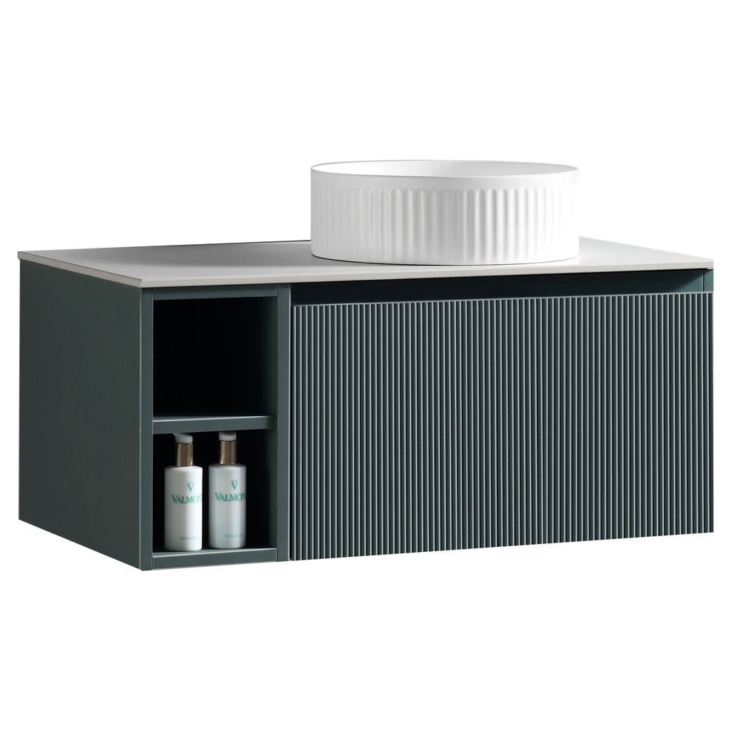 Tailored Flauto 1 Drawer Wall Hung Vanity With Side Storage And Sintered Stone Countertop - 810mm Wide