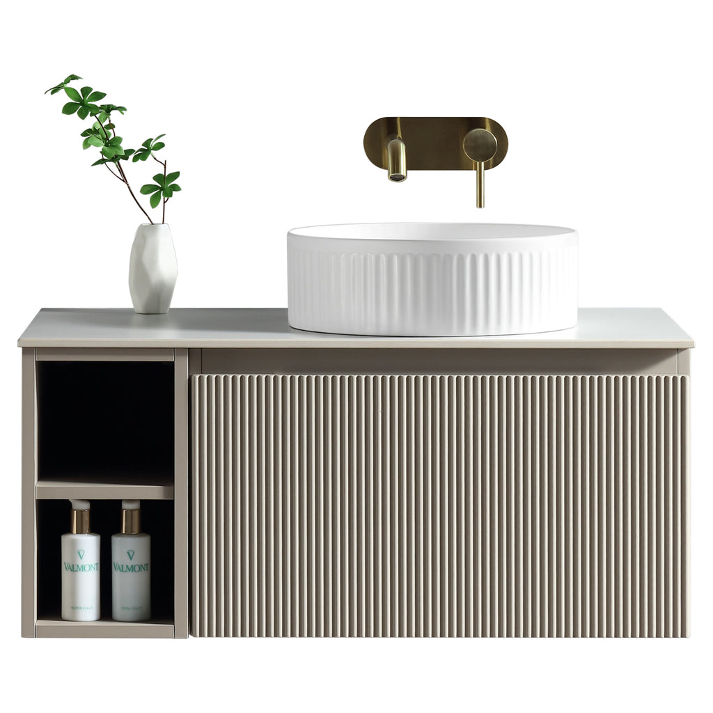 Tailored Flauto 1 Drawer Wall Hung Vanity With Side Storage And Sintered Stone Countertop - 810mm Wide - view 2
