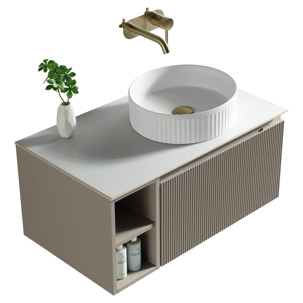 Tailored Flauto 1 Drawer Wall Hung Vanity With Side Storage And Sintered Stone Countertop - 810mm Wide - view 3