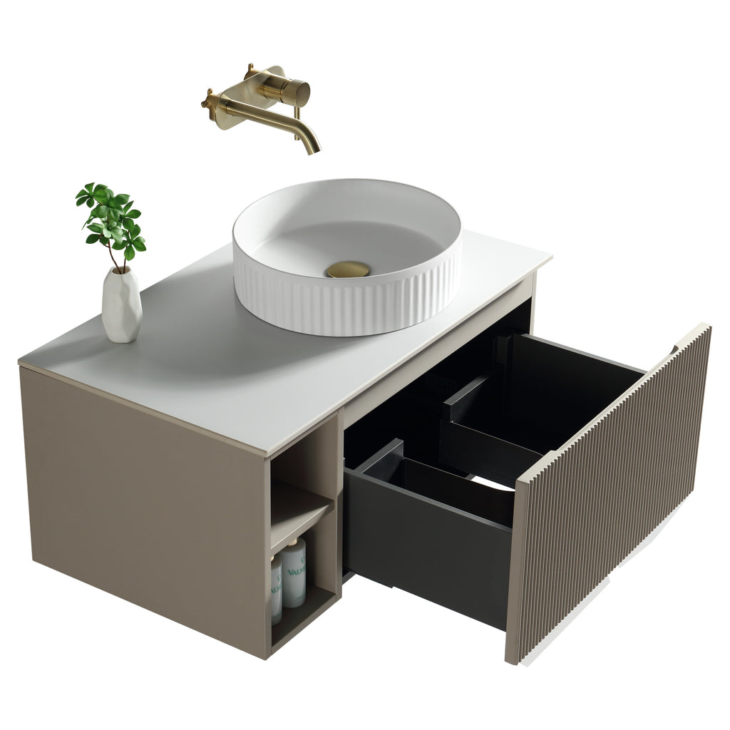 Tailored Flauto 1 Drawer Wall Hung Vanity With Side Storage And Sintered Stone Countertop - 810mm Wide - view 5