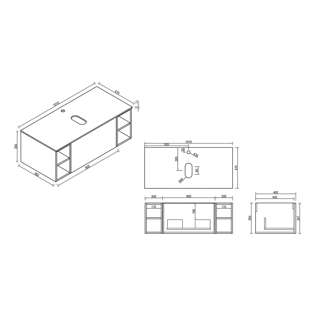 Modern bathroom vanity with storage, detailed technical design and dimensions, ideal for custom bathroom renovation projects. Perfect for contemporary bathroom kitchens or washroom spaces.