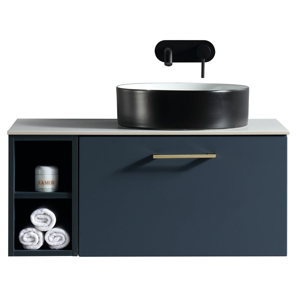 Tailored Piatta 1 Drawer Wall Hung Vanity Unit With Side Storage And Sintered Stone Countertop - 810mm Wide - view 2