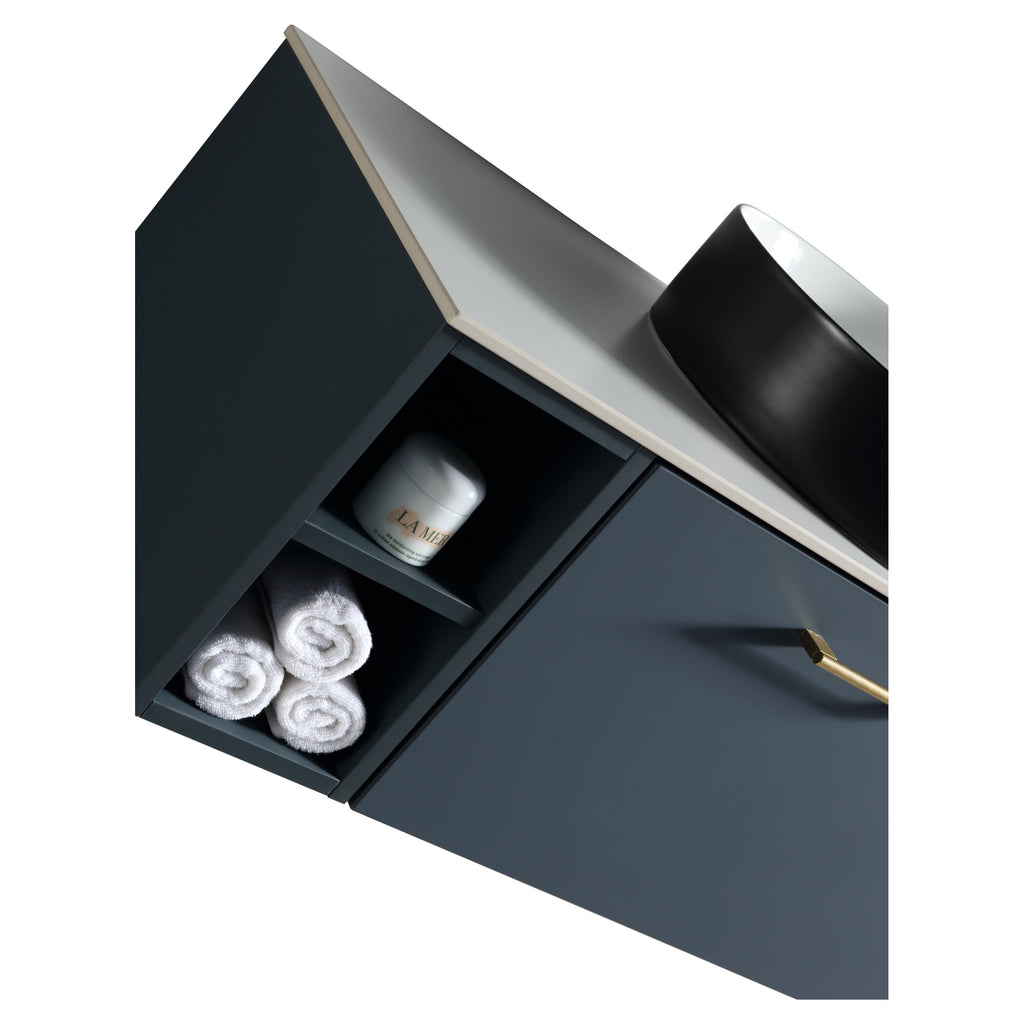 Tailored Piatta 1 Drawer Wall Hung Vanity Unit With Side Storage And Sintered Stone Countertop - 810mm Wide - view 3
