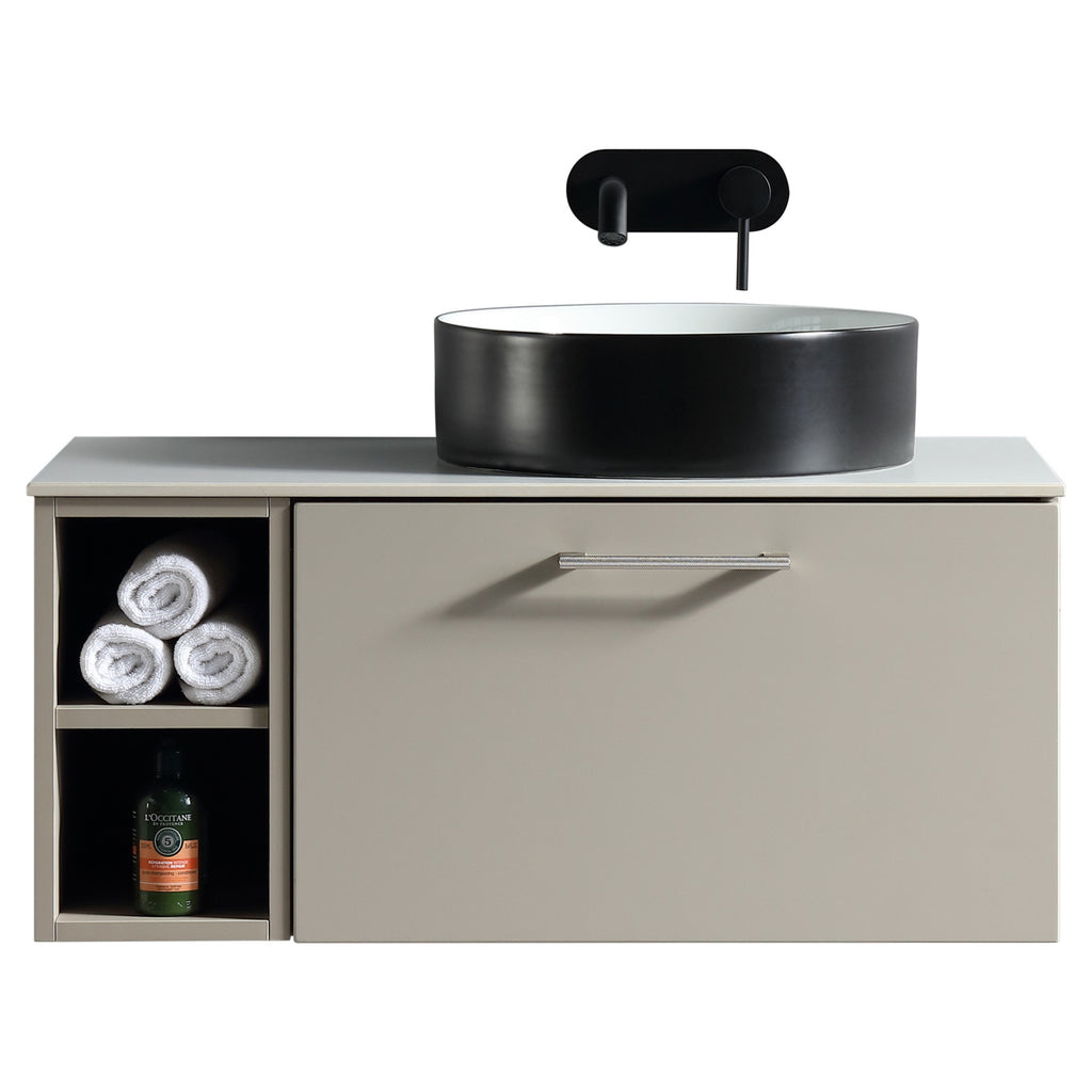 Tailored Piatta 1 Drawer Wall Hung Vanity Unit With Side Storage And Sintered Stone Countertop - 810mm Wide - view 1