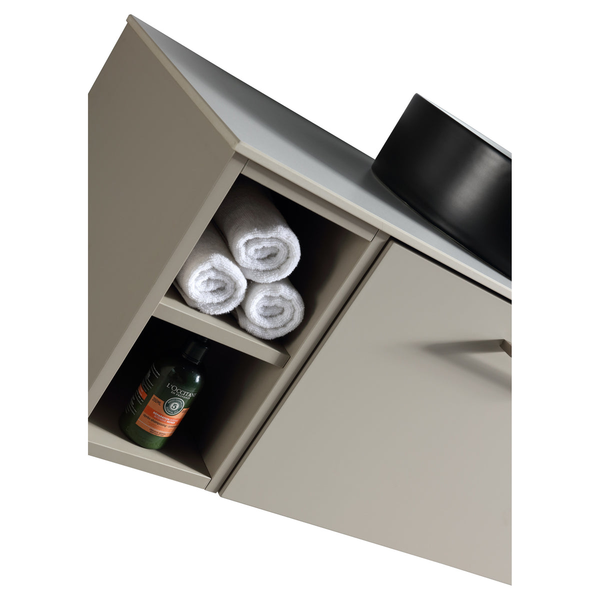 Tailored Piatta 1 Drawer Wall Hung Vanity Unit With Side Storage And Sintered Stone Countertop - 810mm Wide - view 4