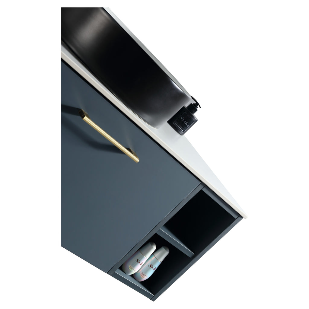 Tailored Piatta 1 Drawer Wall Hung Vanity With 2 Side Storage And Sintered Stone Counter Top - 1010mm Wide - Midnight Shadow - view 2