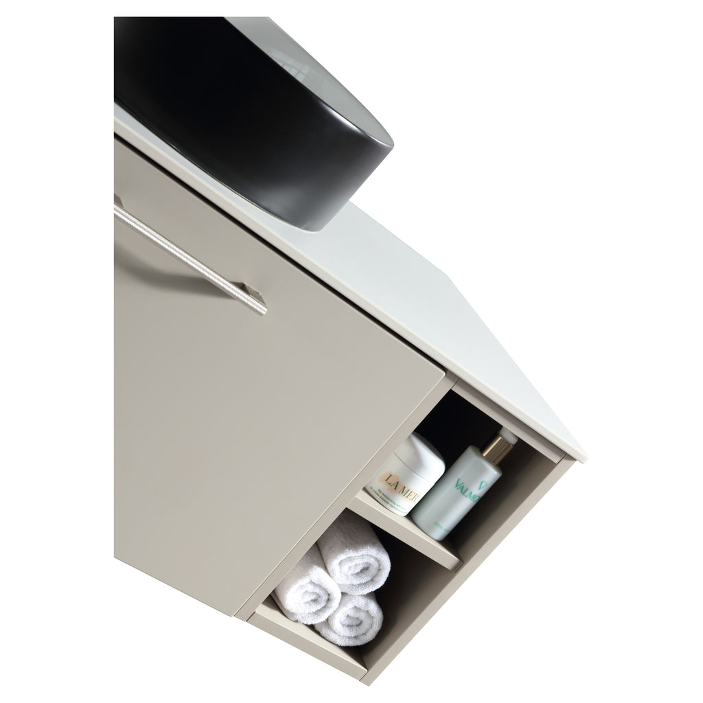 Tailored Piatta 1 Drawer Wall Hung Vanity With 2 Side Storage And Sintered Stone Counter Top - 1010mm Wide - Soft Coffee - view 2