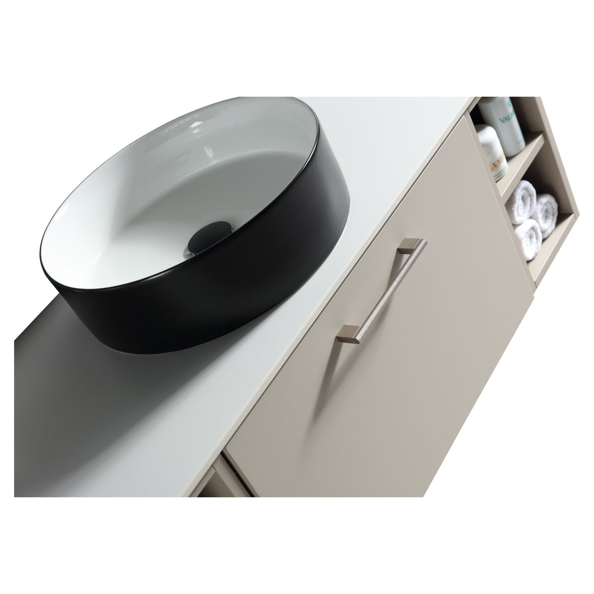 Tailored Piatta 1 Drawer Wall Hung Vanity With 2 Side Storage And Sintered Stone Counter Top - 1010mm Wide - Soft Coffee - view 3