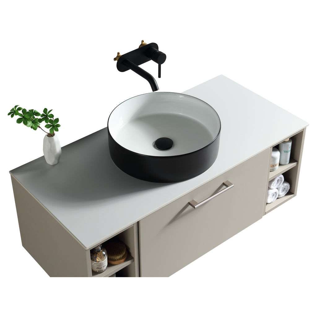 Tailored Piatta 1 Drawer Wall Hung Vanity With 2 Side Storage And Sintered Stone Counter Top - 1010mm Wide - Soft Coffee - view 4