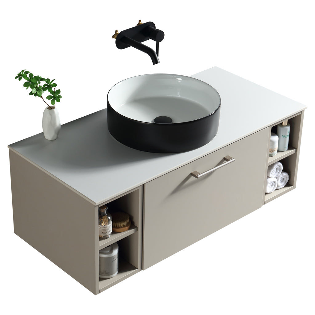 Tailored Piatta 1 Drawer Wall Hung Vanity With 2 Side Storage And Sintered Stone Counter Top - 1010mm Wide - Soft Coffee - view 5