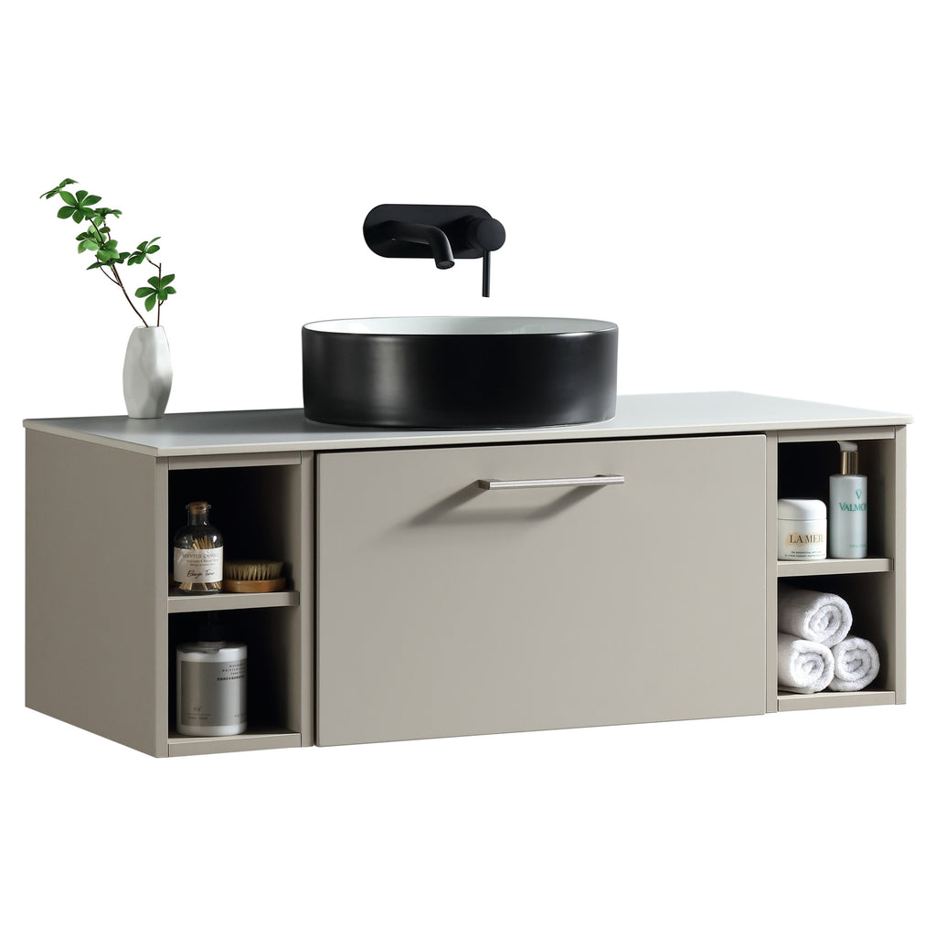 Tailored Piatta 1 Drawer Wall Hung Vanity With 2 Side Storage And Sintered Stone Counter Top - 1010mm Wide - Soft Coffee - view 7