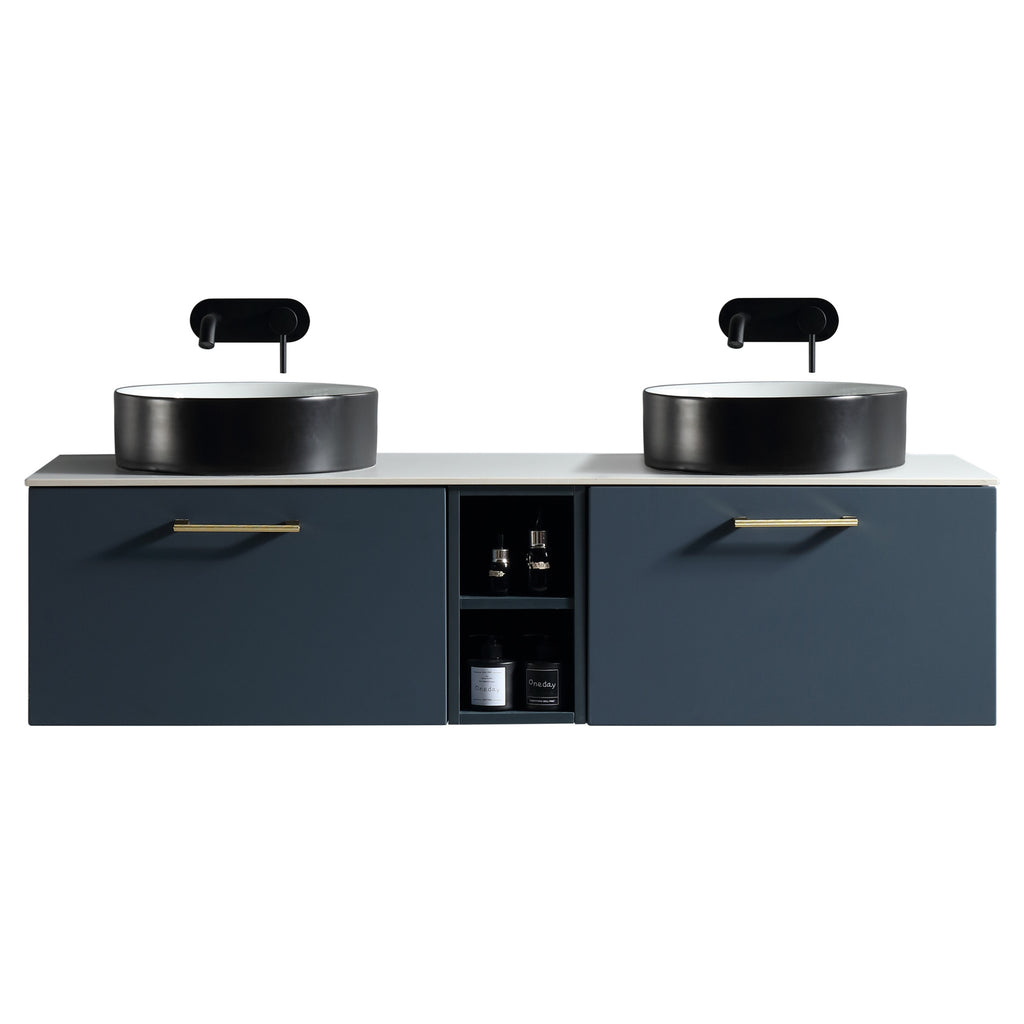 Tailored Piatta 2 Drawer Wall Hung Vanity With 1 Side Storage And Sintered Stone Counter Top - Midnight Shadow - view 1