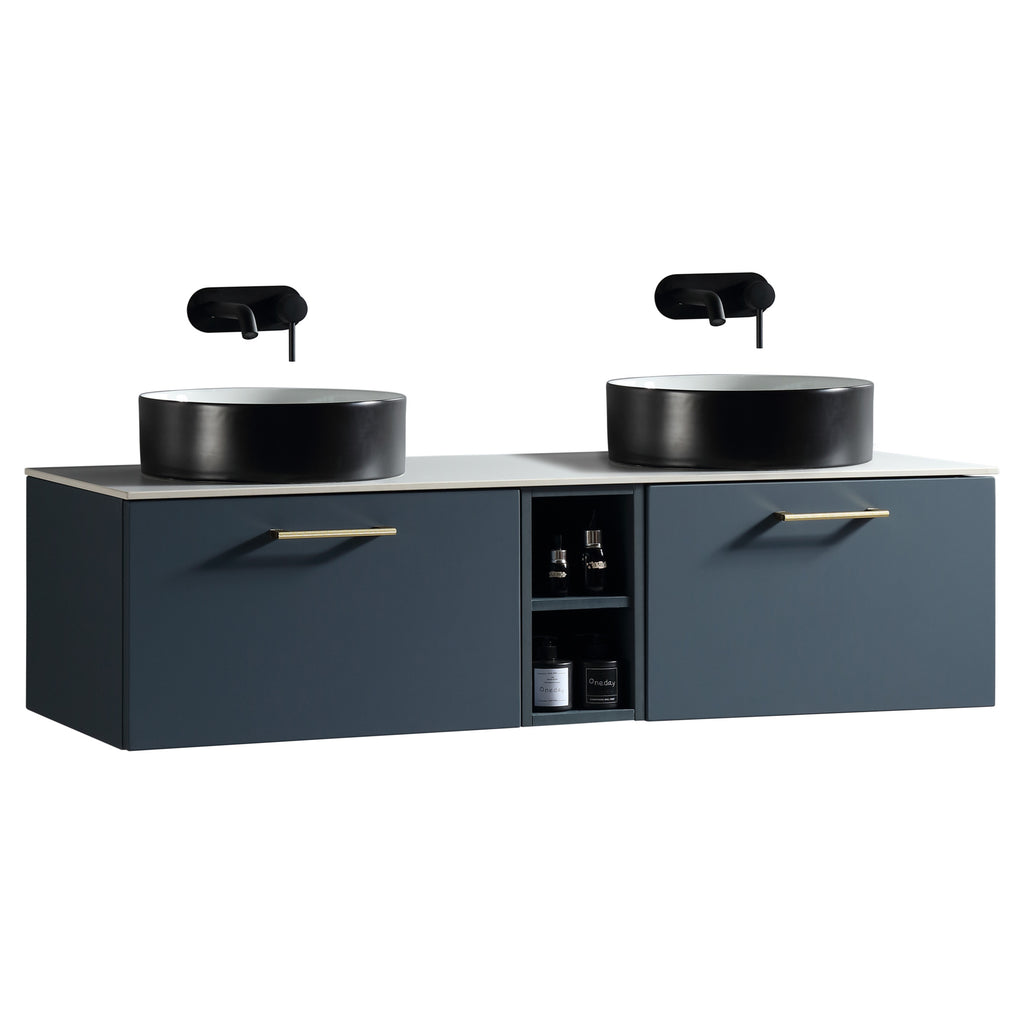 Tailored Piatta 2 Drawer Wall Hung Vanity With 1 Side Storage And Sintered Stone Counter Top, Midnight Shadow - view 6