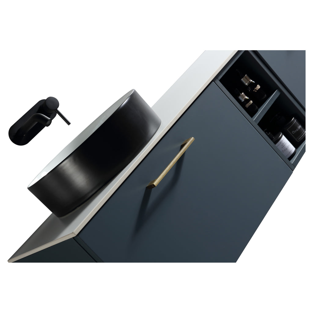Tailored Piatta 2 Drawer Wall Hung Vanity With 1 Side Storage And Sintered Stone Counter Top - Midnight Shadow - view 3