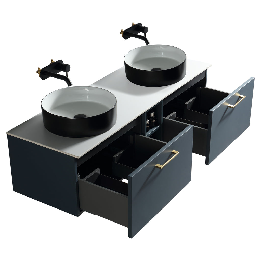 Tailored Piatta 2 Drawer Wall Hung Vanity With 1 Side Storage And Sintered Stone Counter Top - Midnight Shadow - view 4