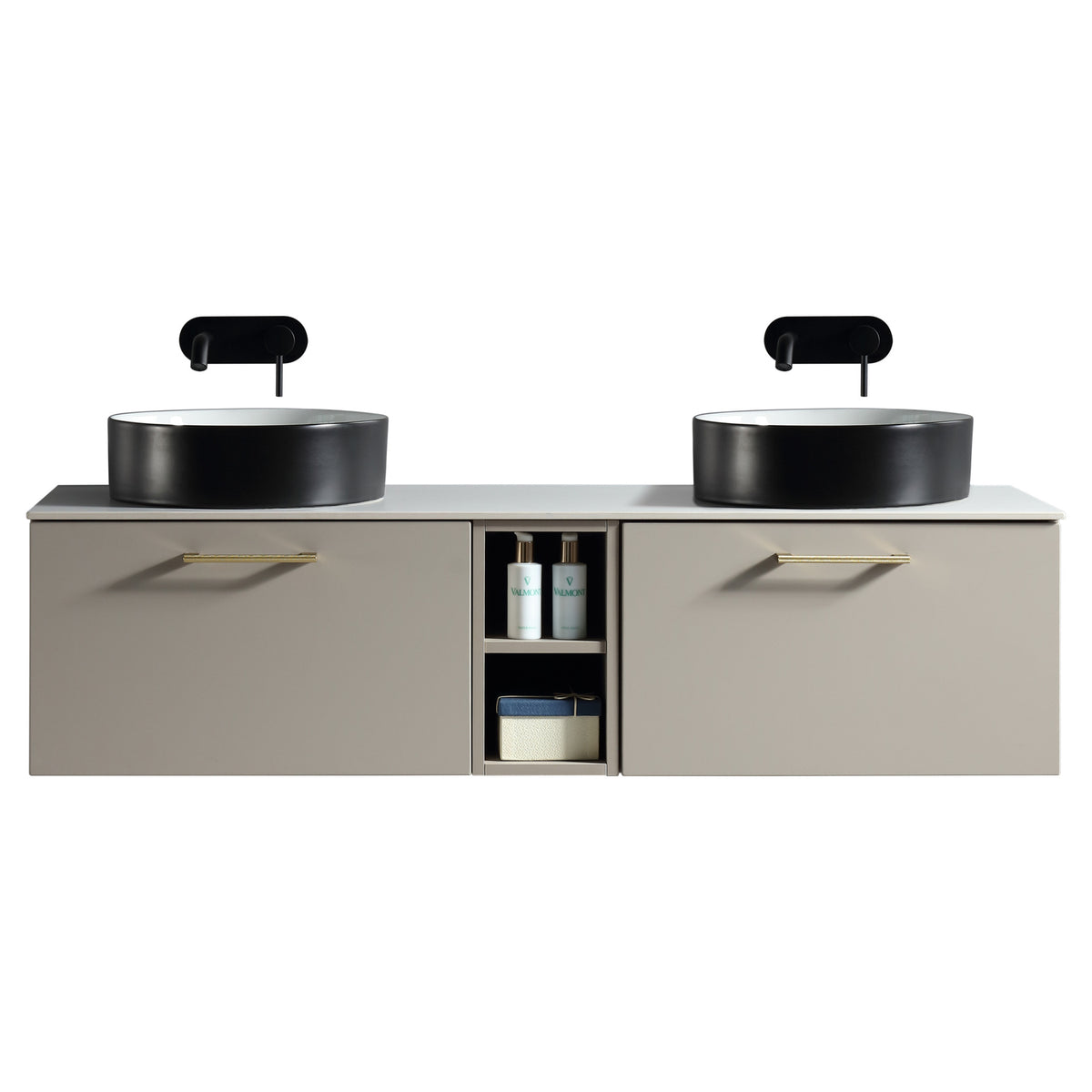 Tailored Piatta 2 Drawer Wall Hung Vanity With 1 Side Storage And Sintered Stone Counter Top, Soft Coffee - view 7