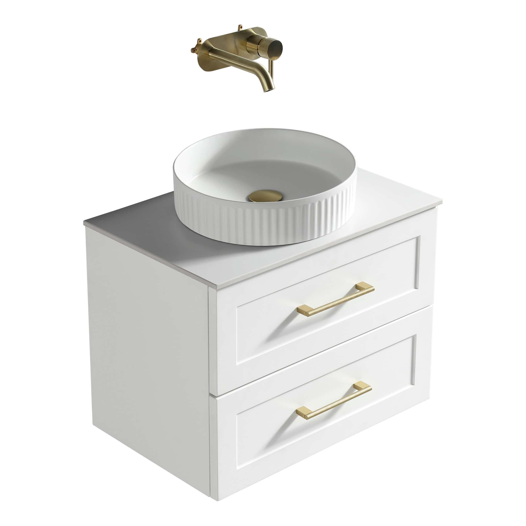 Polished brass wall-mounted bathroom tap with a vintage design.