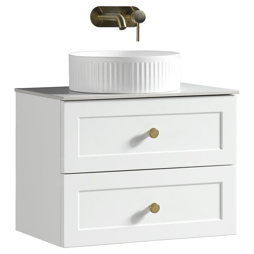 Tailored Bakewell 2 Drawer Wall Hung Vanity With Sintered Stone Counter Top - 610mm Wide - Silk White - view 2