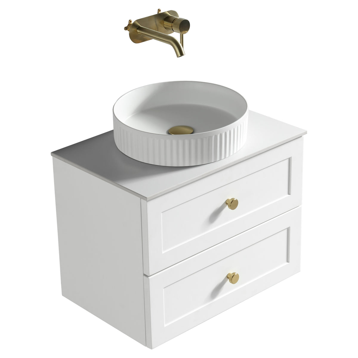 Tailored Bakewell 2 Drawer Wall Hung Vanity With Sintered Stone Counter Top - 610mm Wide - Silk White - view 8