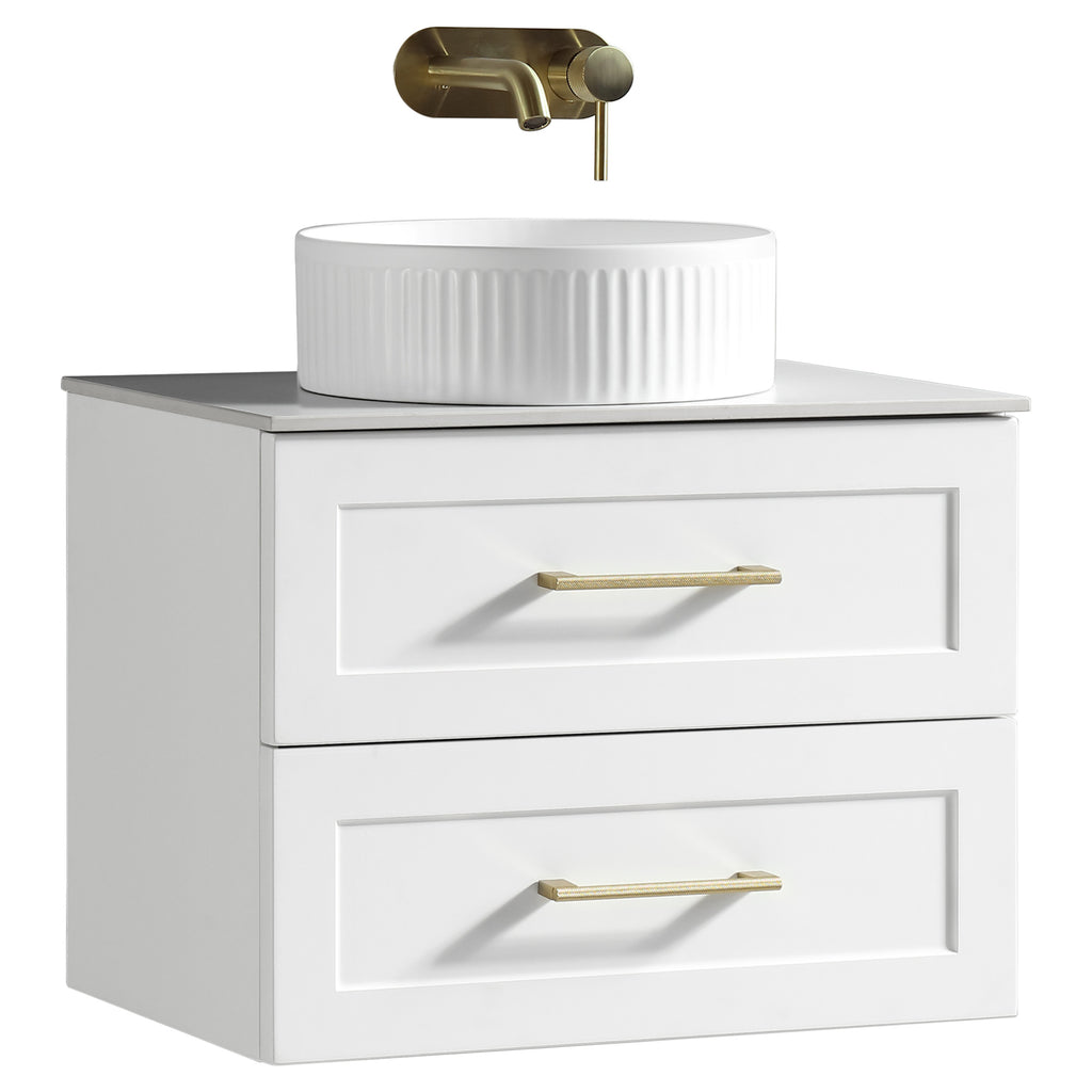 Tailored Bakewell 2 Drawer Wall Hung Vanity With Sintered Stone Counter Top - 610mm Wide - Silk White - view 5