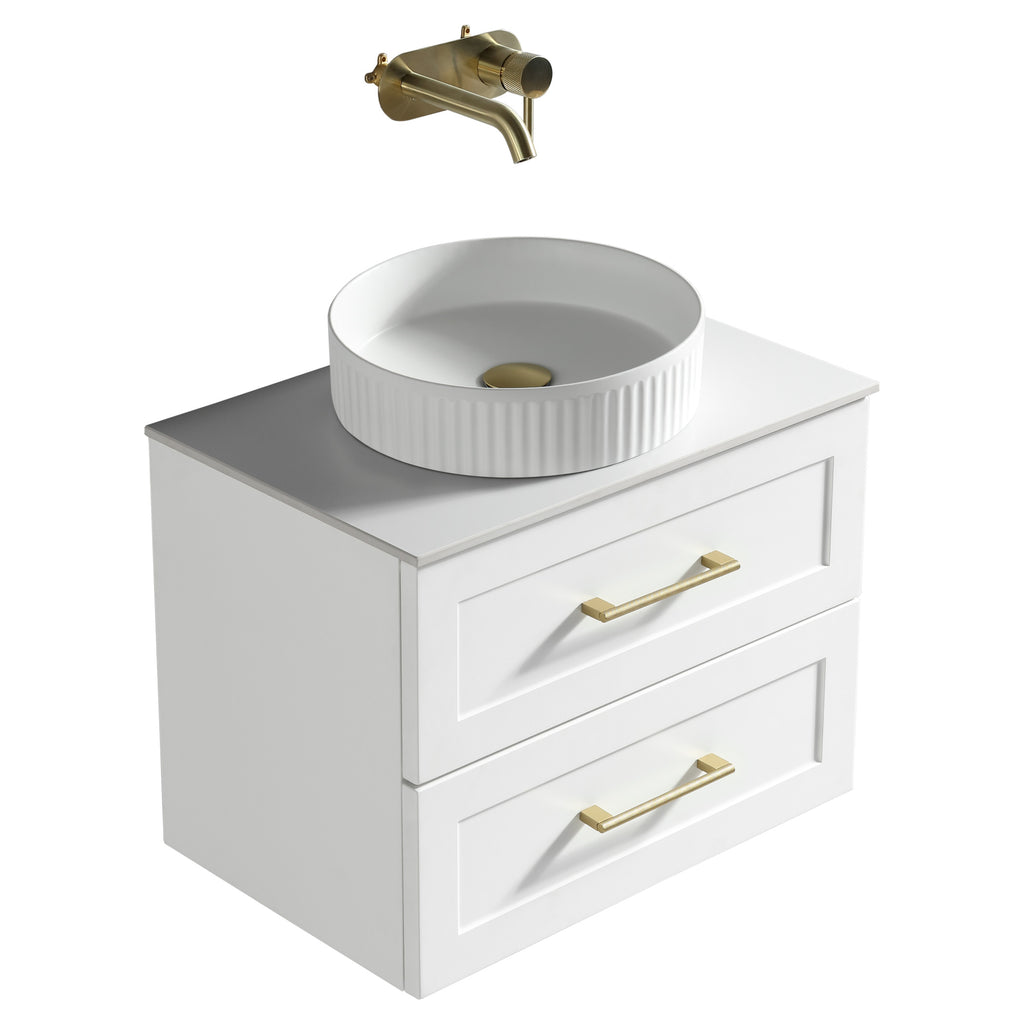 Tailored Bakewell 2 Drawer Wall Hung Vanity With Sintered Stone Counter Top - 610mm Wide - Silk White - view 7