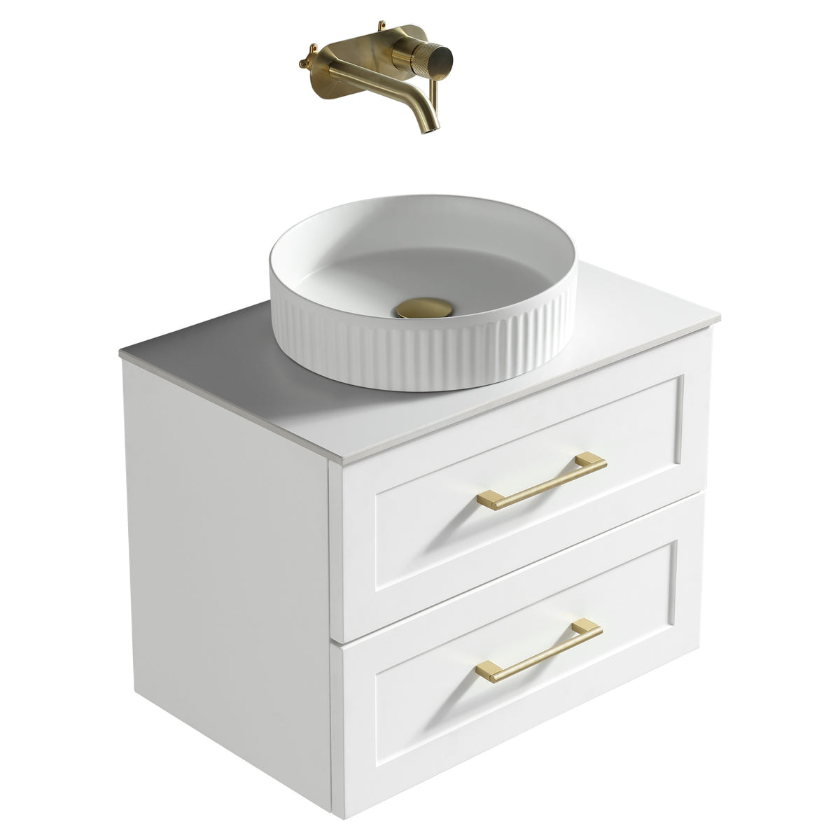 Tailored Bakewell 2 Drawer Wall Hung Vanity With Sintered Stone Counter Top - 610mm Wide - Silk White - view 7