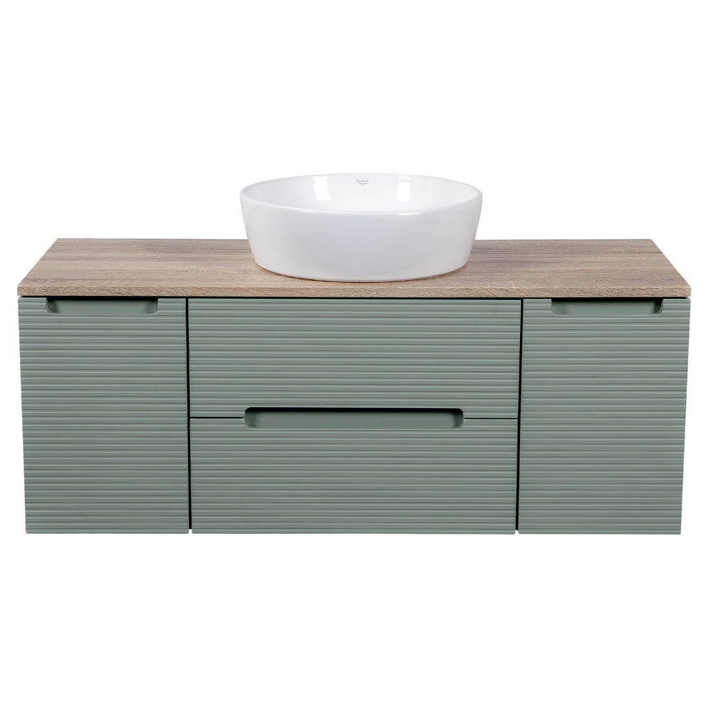 Tailored Monza Plus Fluted 2 Drawer Wall Hung Vanity Unit With 2 Side Cabinets And Counter Top - 1210mm Wide - Aloe Green/Country Oak - view 3
