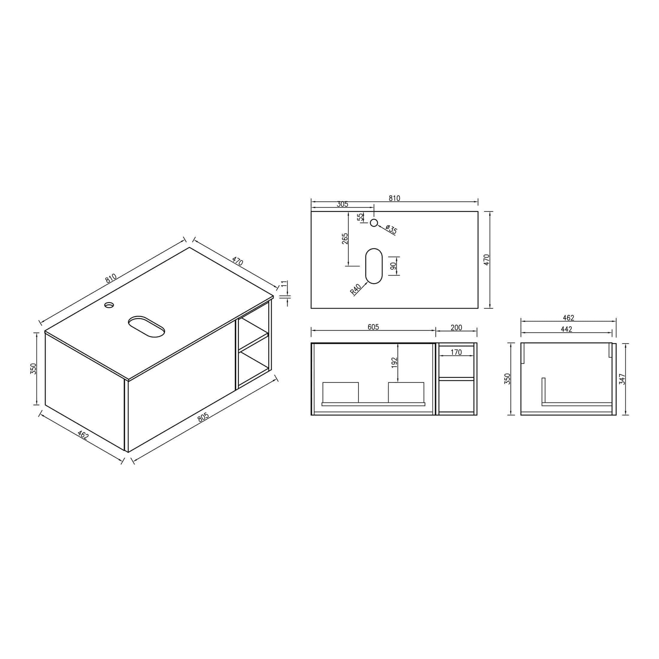 Modern bathroom vanity with integrated sink and open shelving, designed for stylish storage and space efficiency. Perfect for contemporary bathroom upgrades, combining functionality with sleek aesthetics.