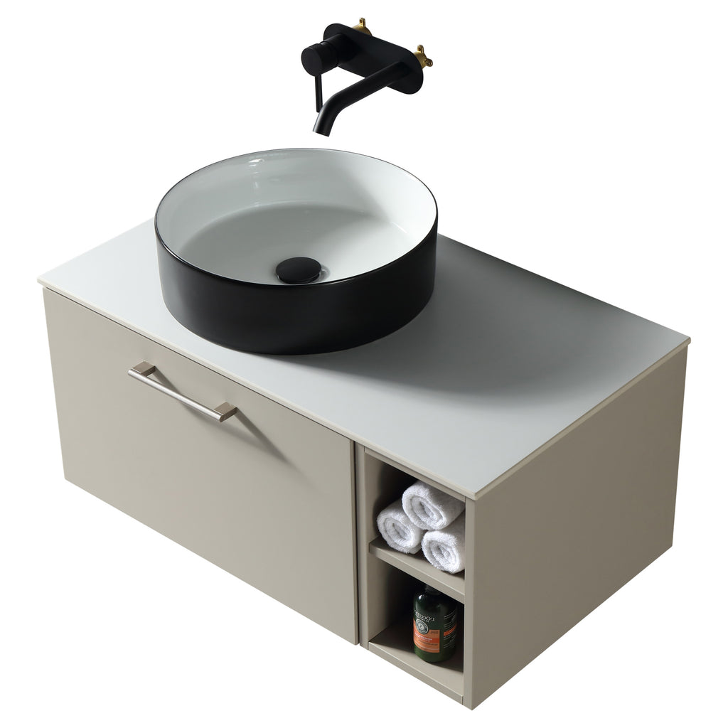 Tailored Piatta 1 Drawer Wall Hung Vanity Unit With Side Storage And Sintered Stone Countertop - 810mm Wide - view 2