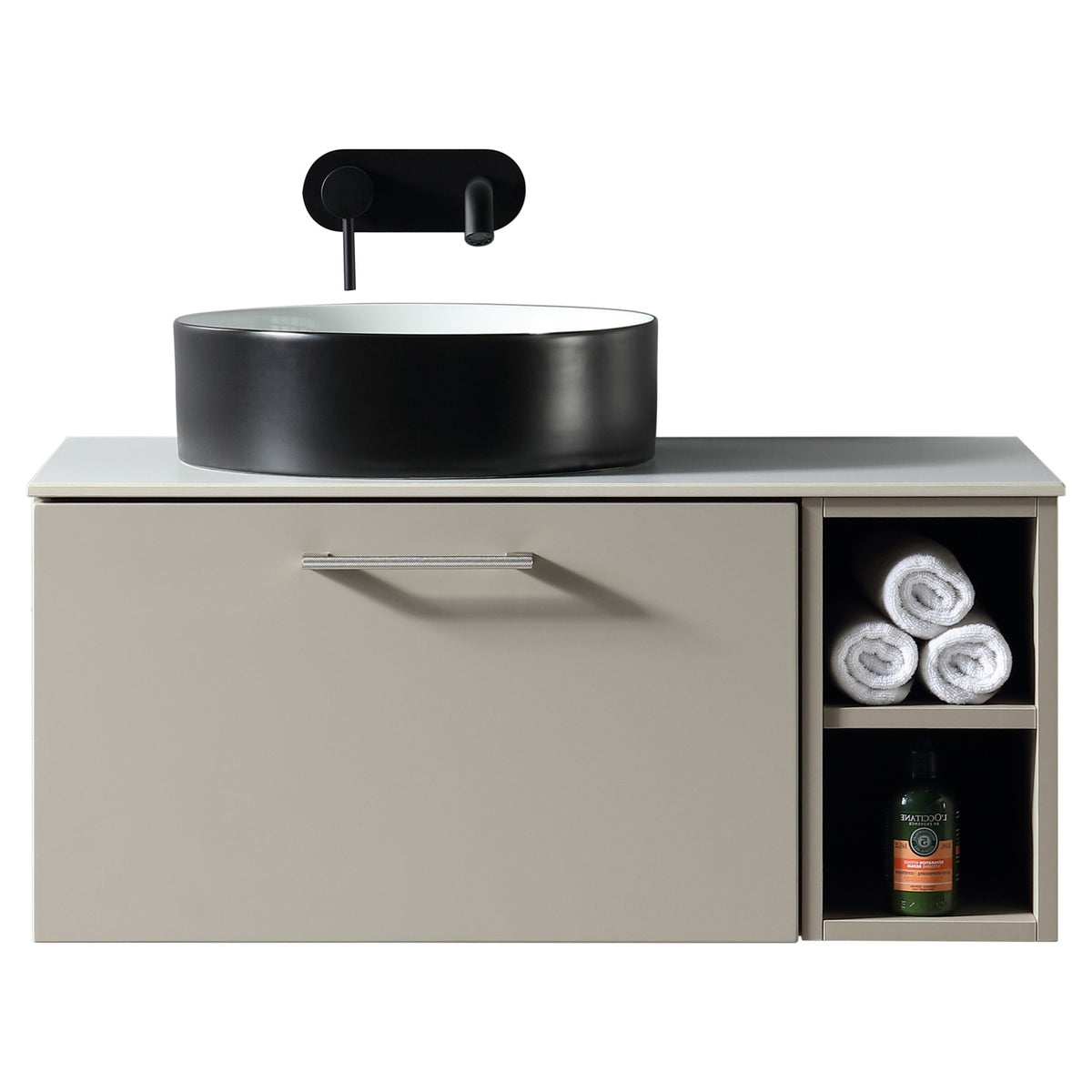 Tailored Piatta 1 Drawer Wall Hung Vanity Unit With Side Storage And Sintered Stone Countertop - 810mm Wide - view 4