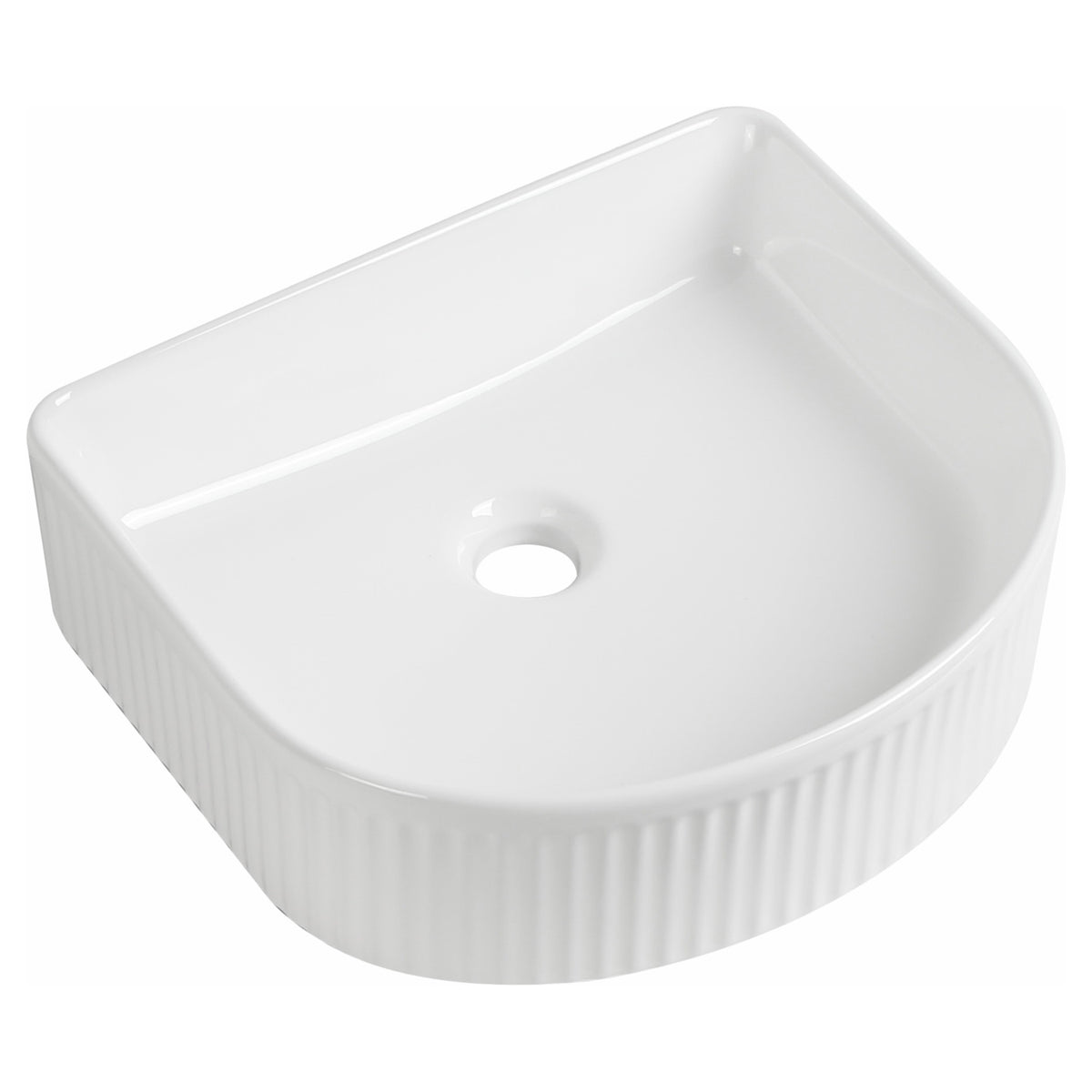 Tailored Flauto Fluted D-Shaped Countertop Basin - 405mm Wide - White - view 1
