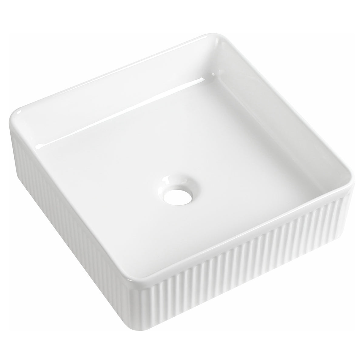 Tailored Flauto Fluted Square Countertop Basin - 405mm Wide - White - view 1