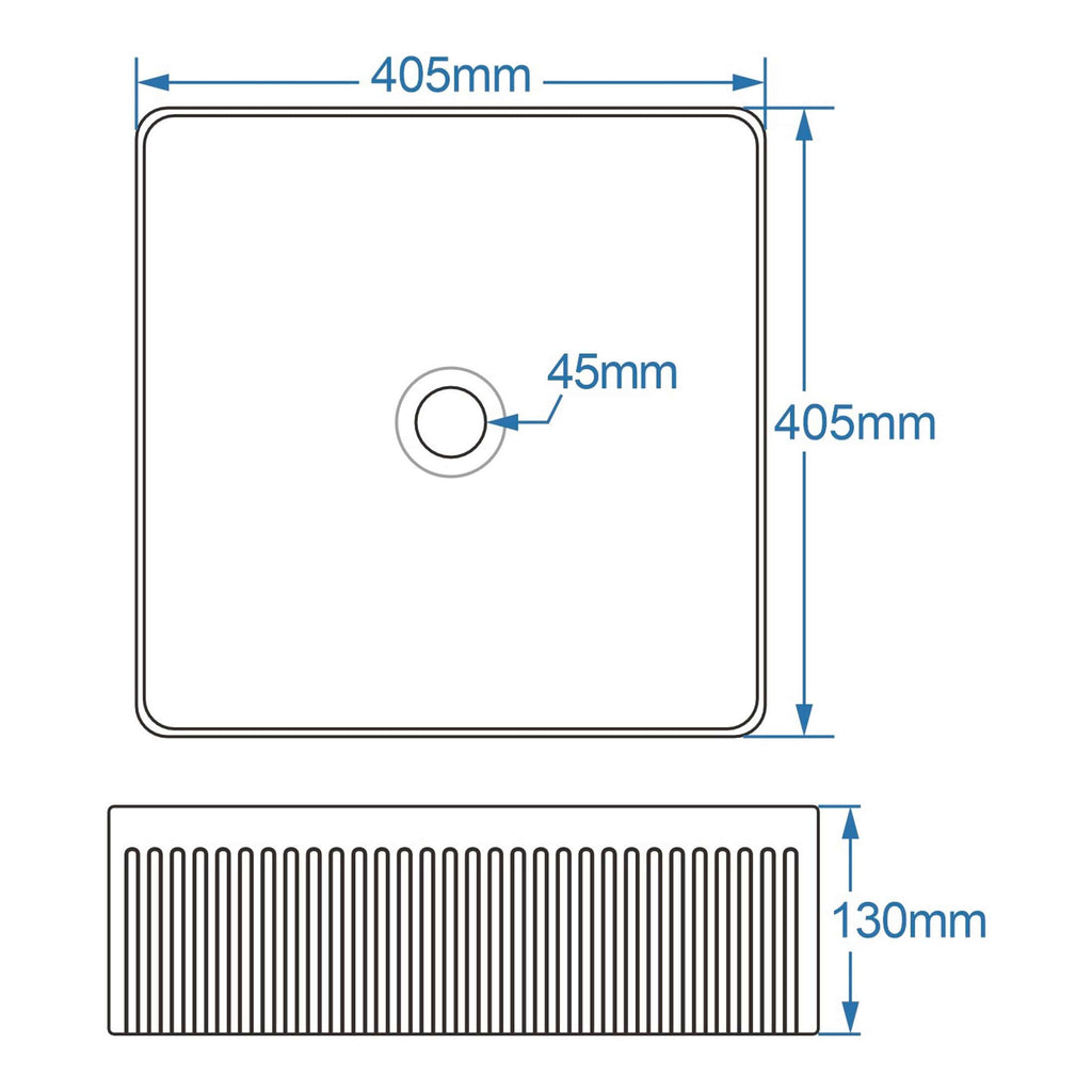 High-quality square shower tray with anti-slip surface, 405mm x 405mm size, 130mm height, and durable acrylic construction for modern bathroom bathrooms.