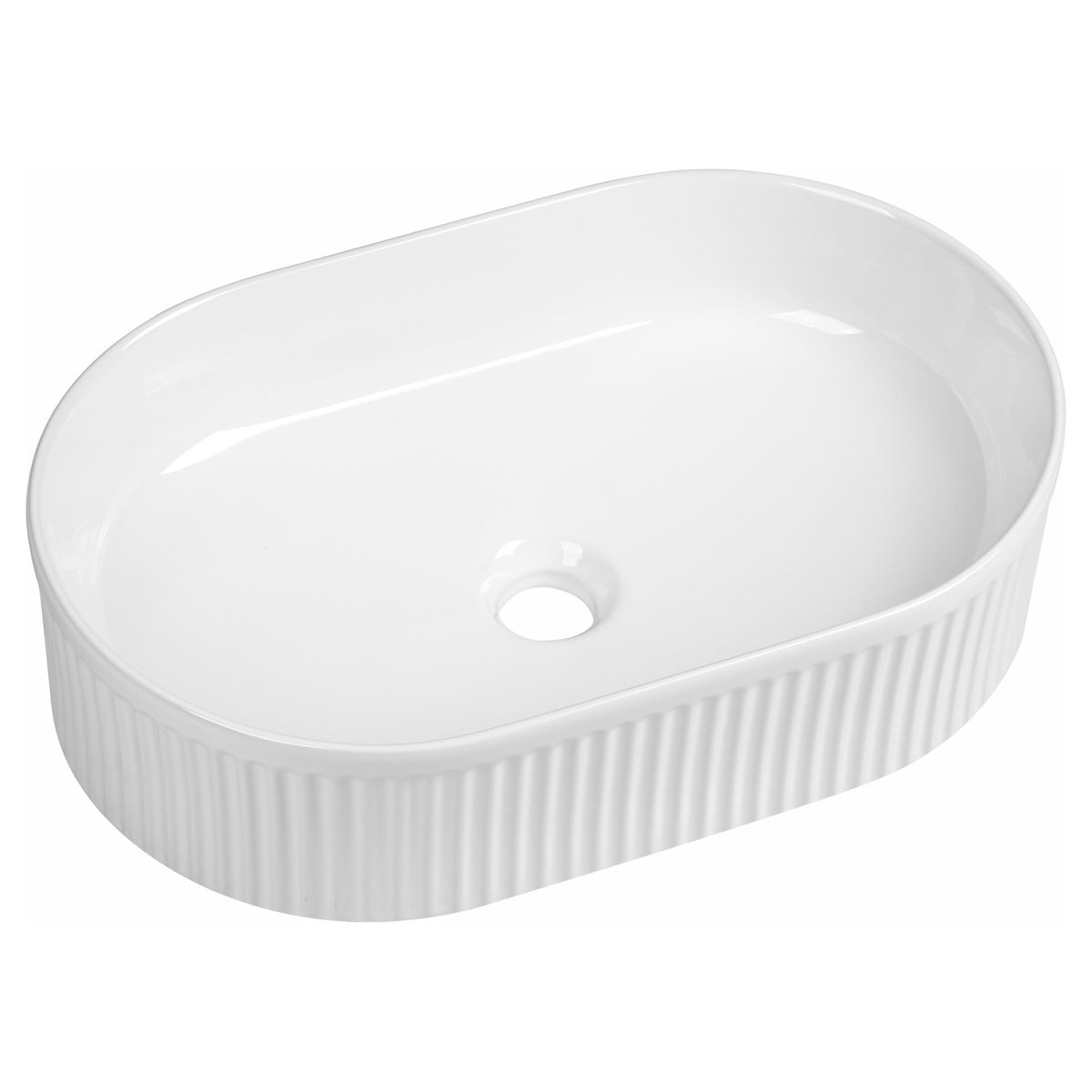 Tailored Flauto Fluted Oval Countertop Basin - 490mm Wide - No TH - White - view 1