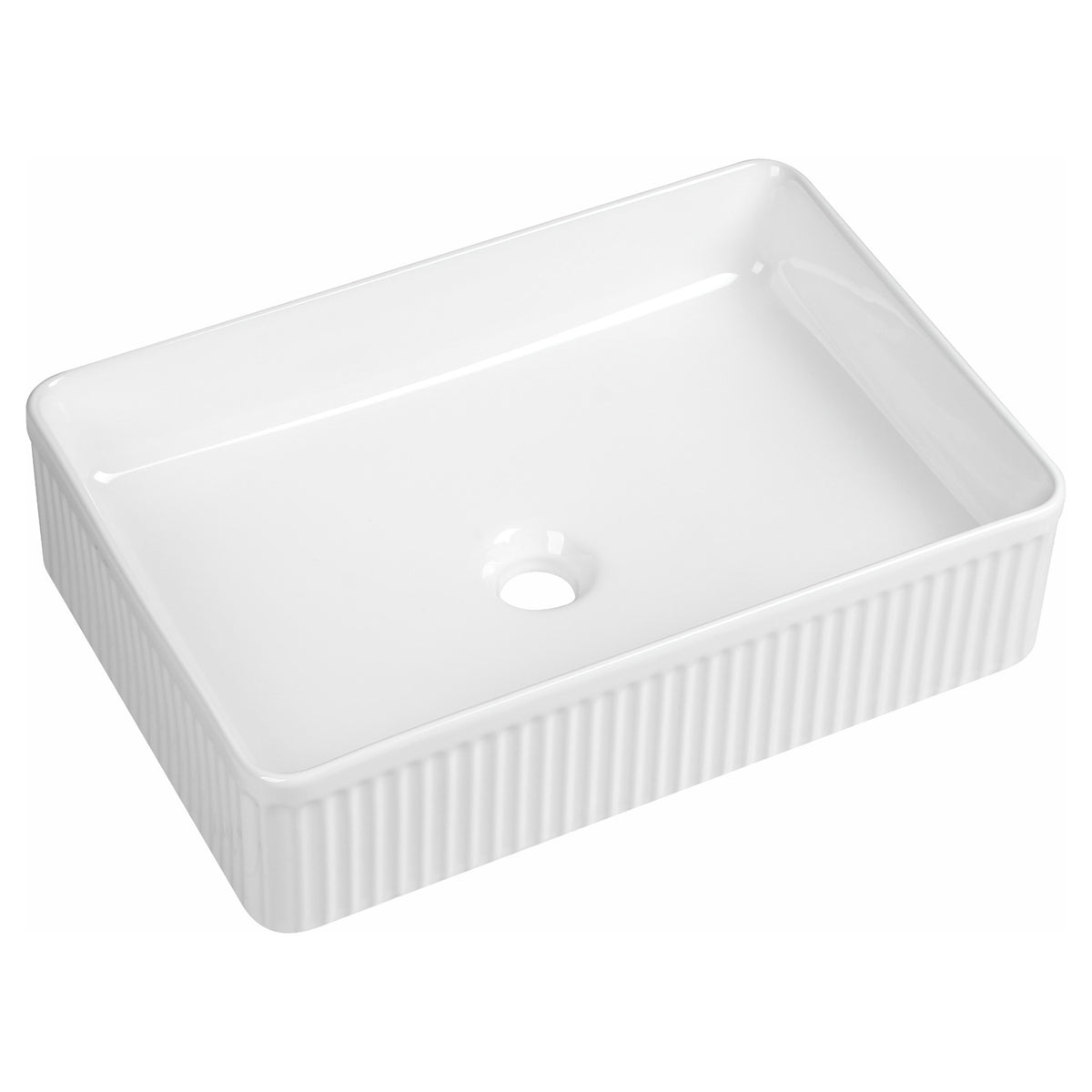 Tailored Flauto Fluted Rectangular Countertop Basin - 500mm Wide - No TH - White - view 1