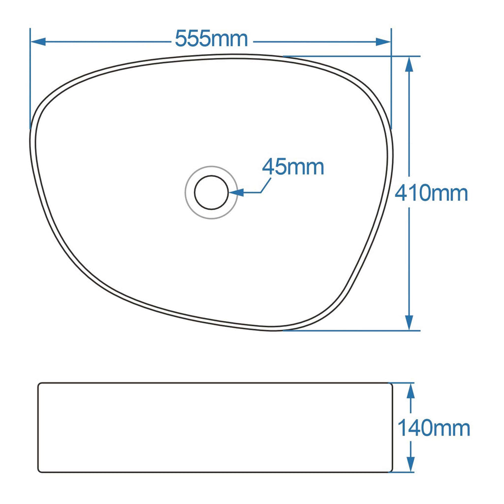 High-resolution bathroom sink diagram with precise measurements for installation, including dimensions for width, length, and drain size, essential for bathroom renovation planning.