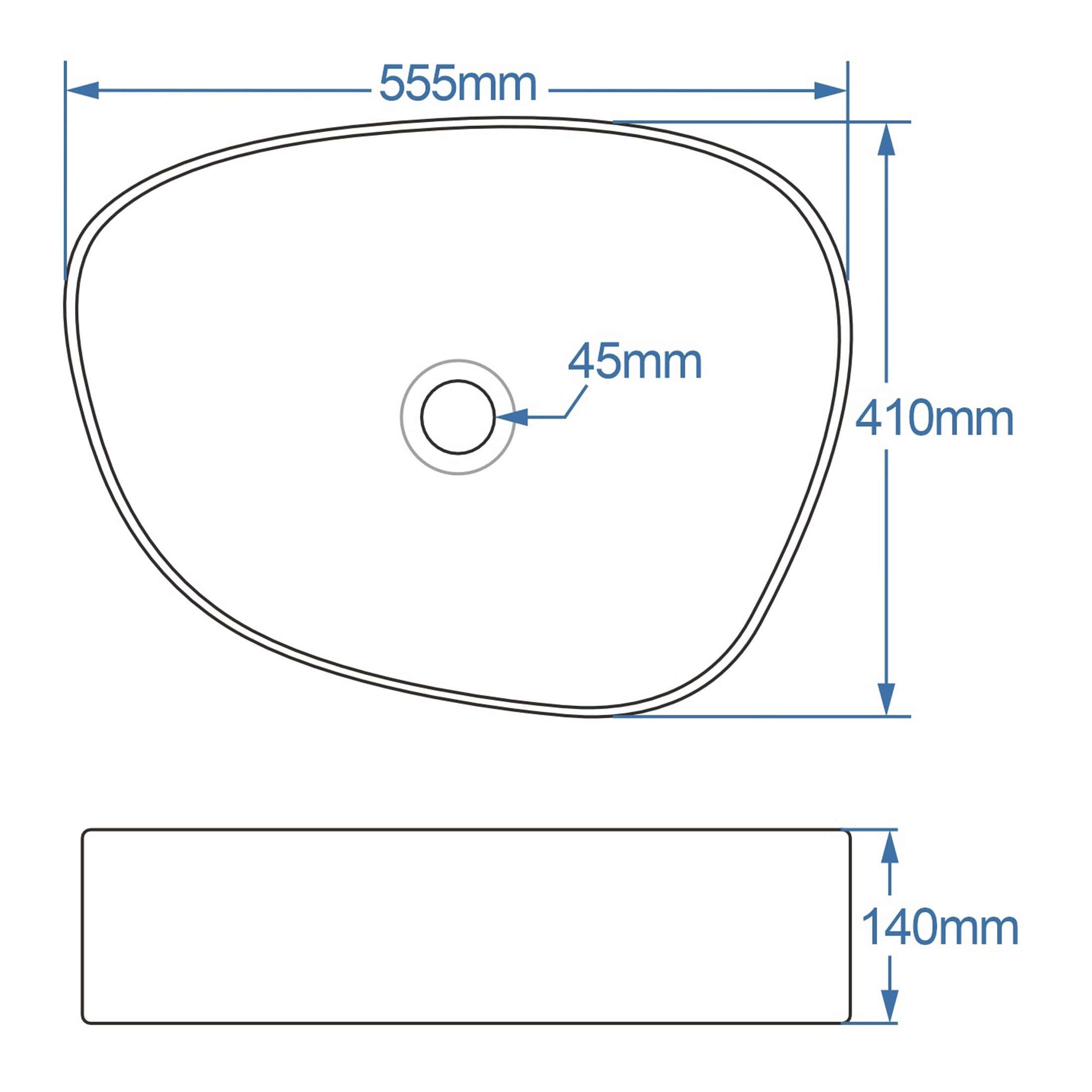 High-resolution bathroom sink diagram with precise measurements for installation, including dimensions for width, length, and drain size, essential for bathroom renovation planning.