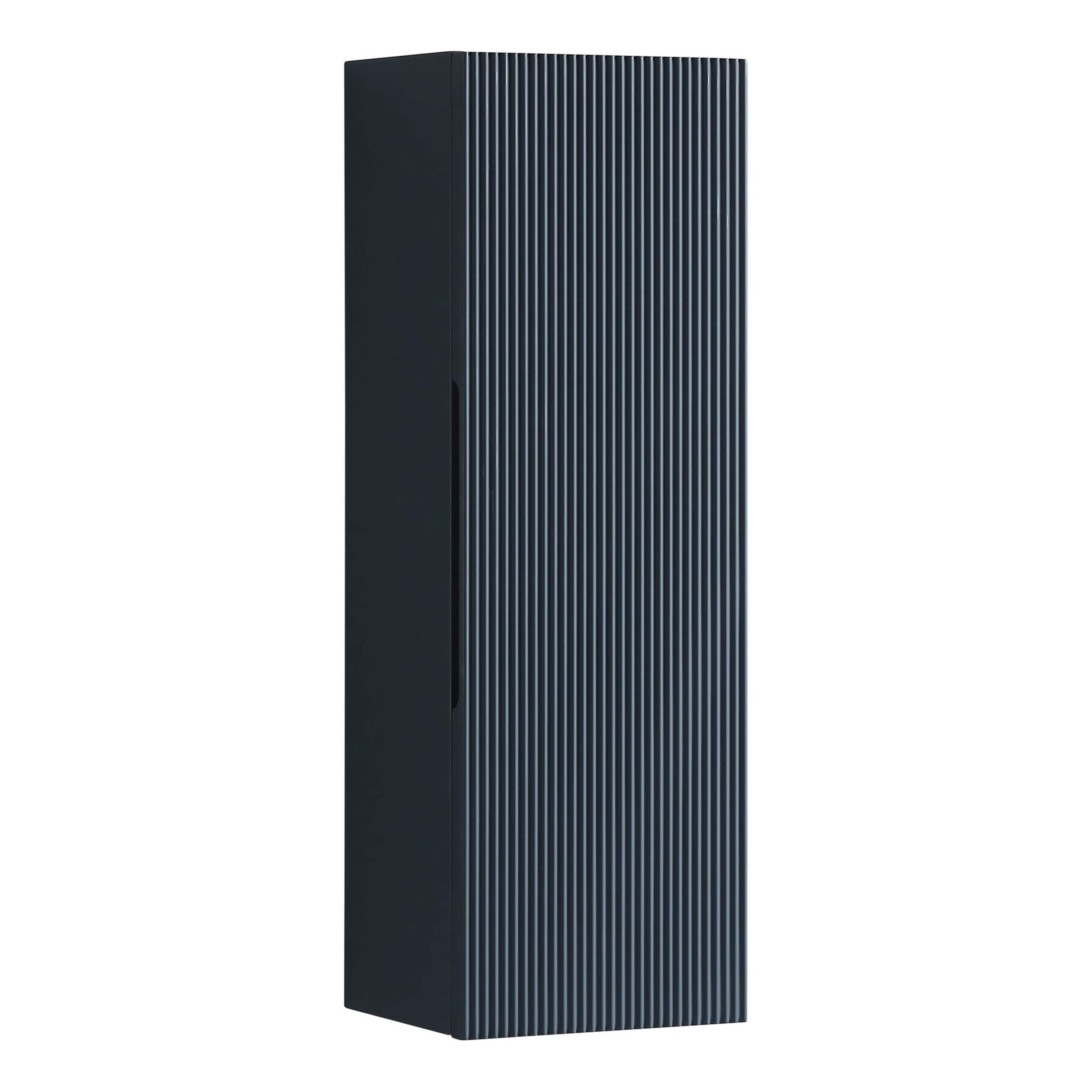 Elegant black bathroom storage cabinet with vertical ribbed design, ideal for modern and contemporary bathroom decor. Durable and stylish storage solution for organised bathrooms.