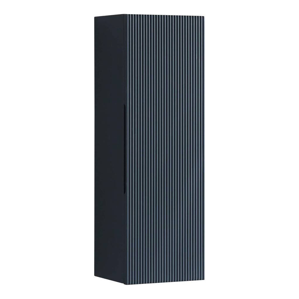 Elegant black bathroom storage cabinet with vertical ribbed design, ideal for modern and contemporary bathroom decor. Durable and stylish storage solution for organised bathrooms.