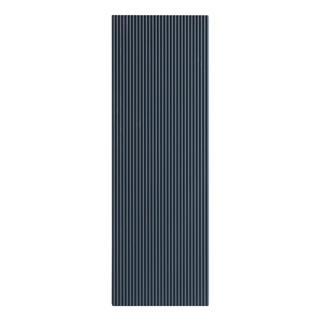 Streamlined, modern shower drain with black ribbed design, ideal for contemporary bathrooms and efficient water drainage in Bubly Bathrooms collections.