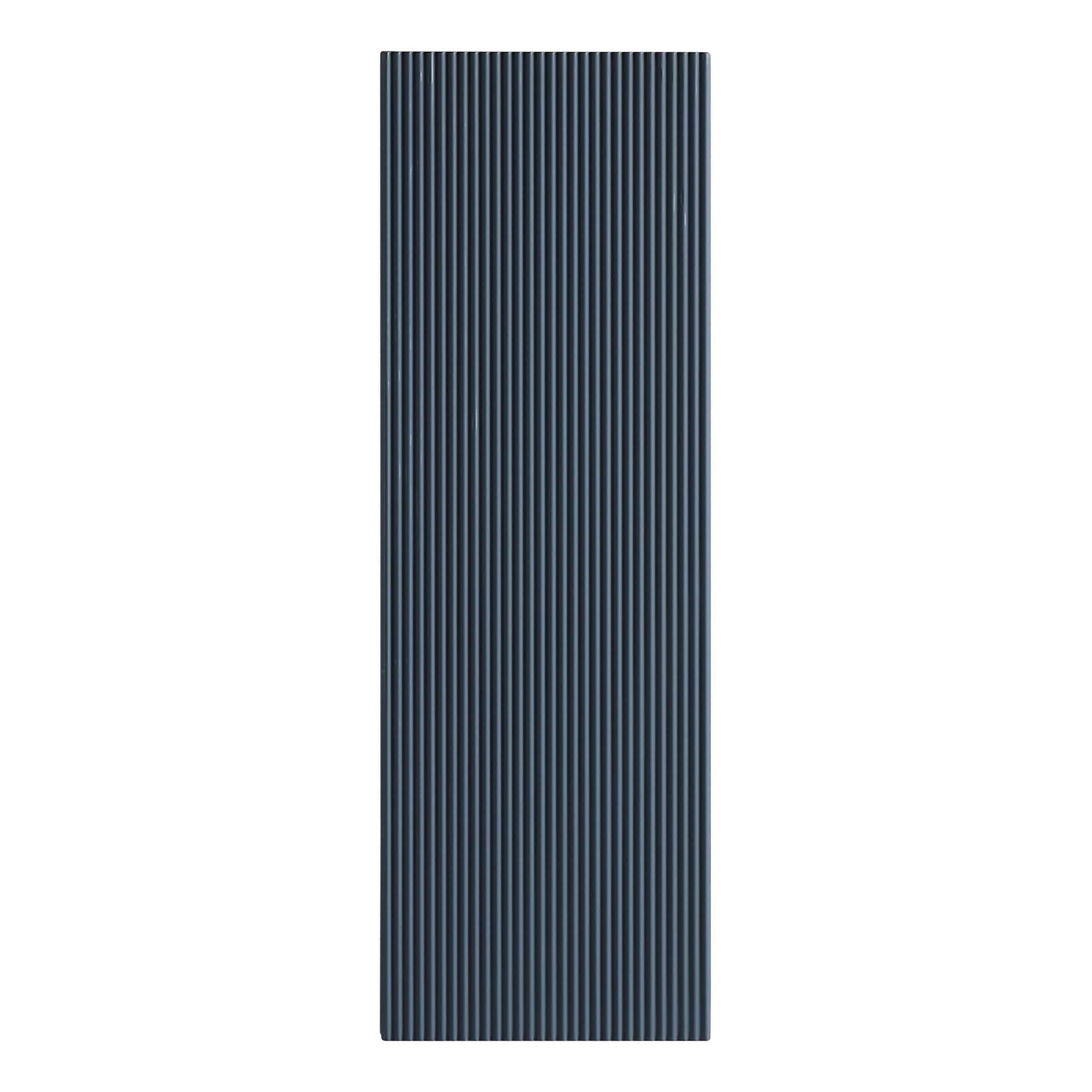 Streamlined, modern shower drain with black ribbed design, ideal for contemporary bathrooms and efficient water drainage in Bubly Bathrooms collections.