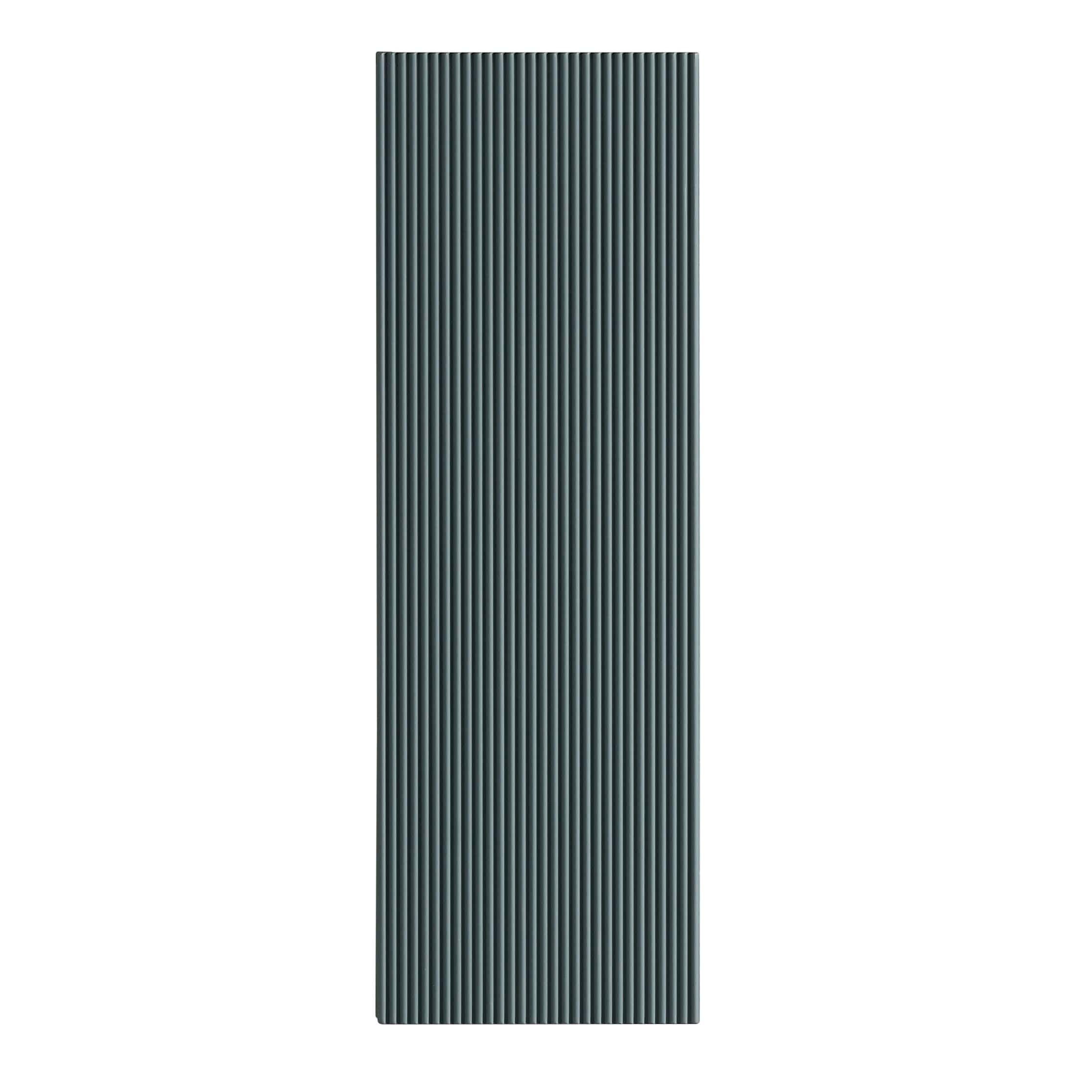 Sleek black vertical radiator with modern ribbed design, perfect for contemporary bathrooms, providing efficient heating and stylish decor.