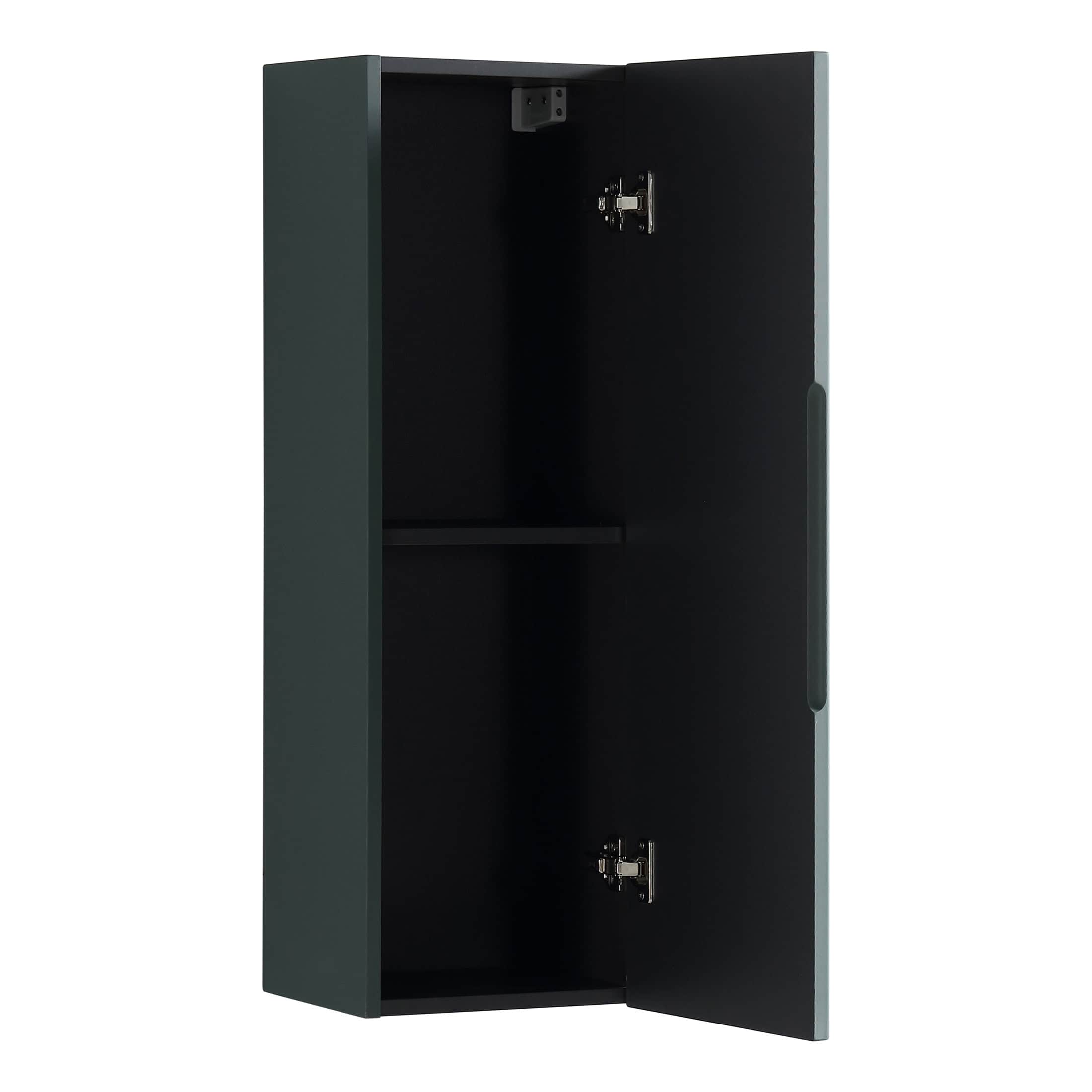Stylish black bathroom wall cabinet with interior shelf and concealed hinges, ideal for sleek bathroom storage solutions. Perfect for organising toiletries and accessories.