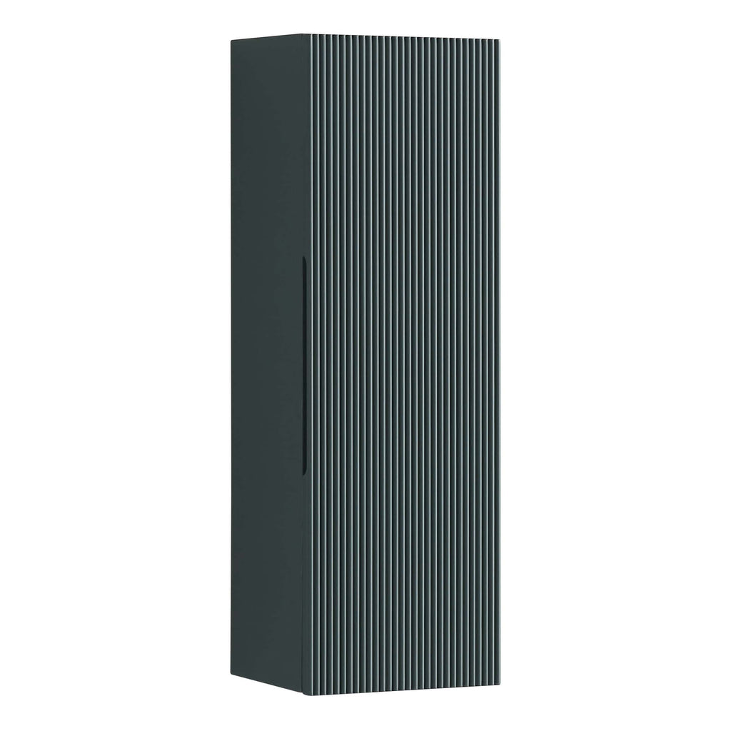 Alt text: Modern black vertical radiator for bathroom heating, featuring sleek slatted design, ideal for contemporary Bubly Bathrooms interiors.