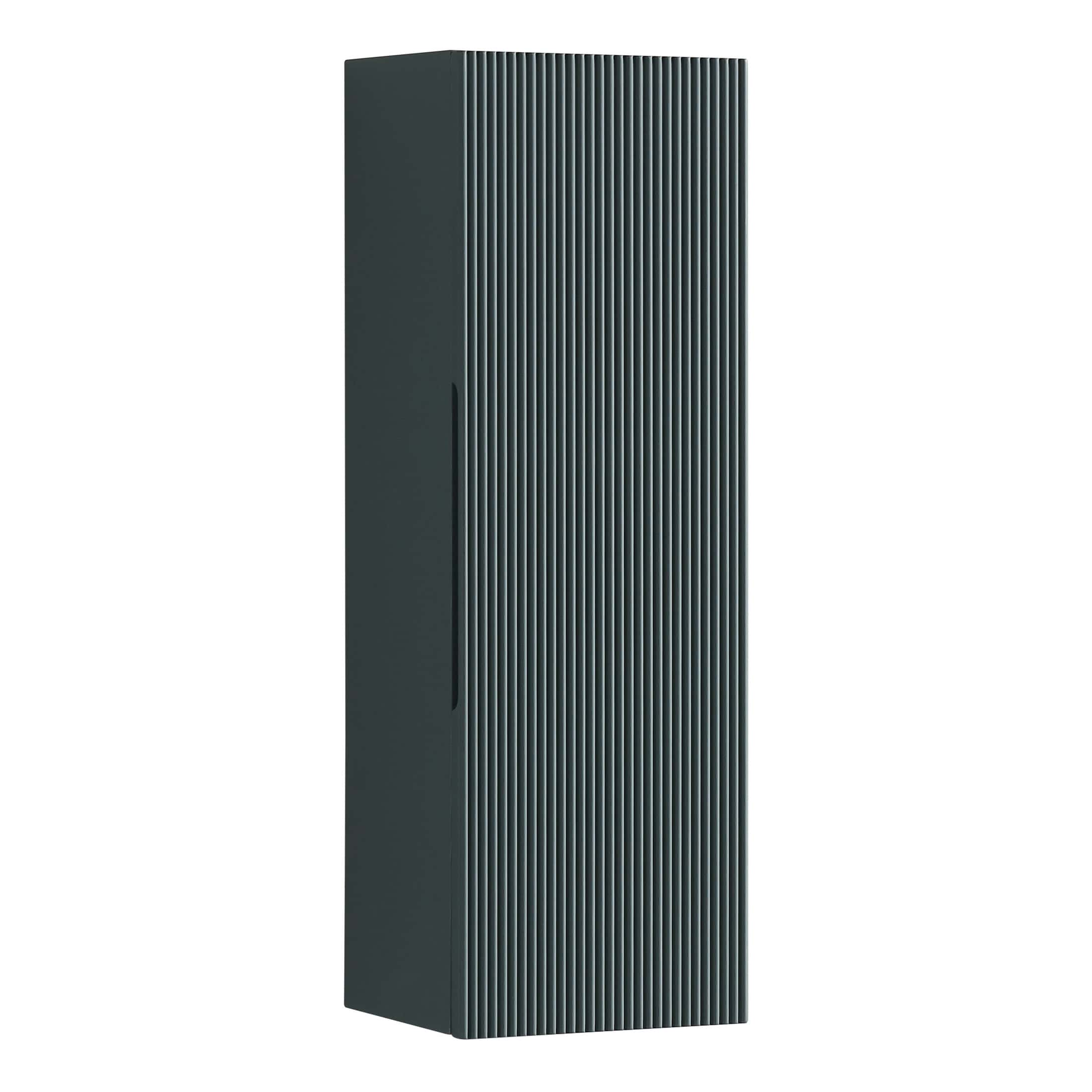 Alt text: Modern black vertical radiator for bathroom heating, featuring sleek slatted design, ideal for contemporary Bubly Bathrooms interiors.