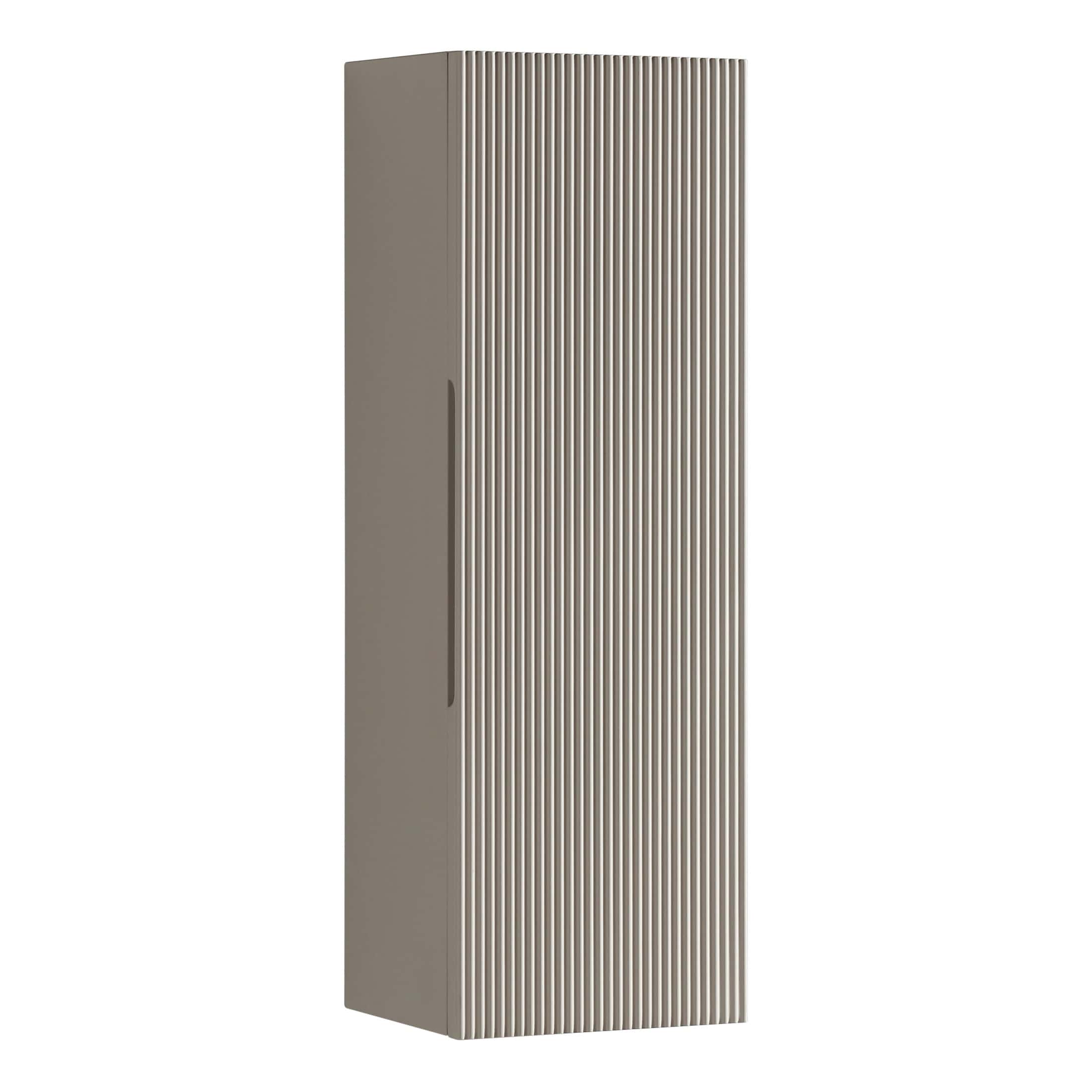 Sleek grey bathroom storage cabinet with a vertical ribbed design, ideal for modern bathroom organisation and aesthetics.