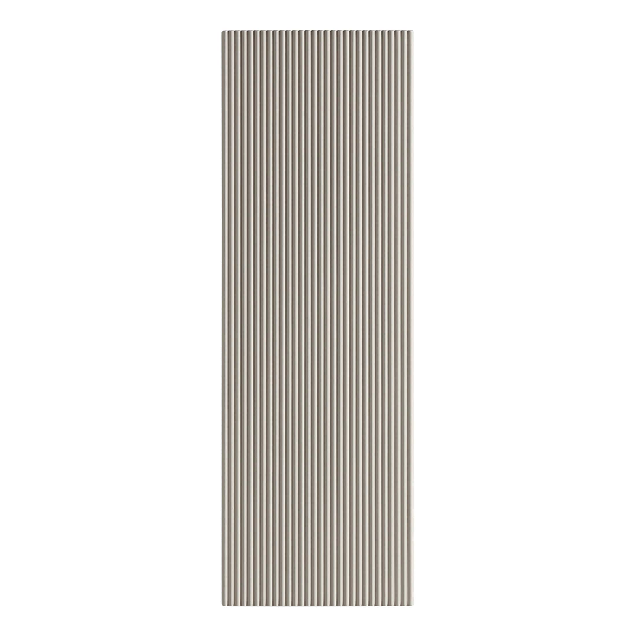 Polished metallic bathroom radiator with vertical ribbed design, ideal for modern baths, providing efficient heating and stylish decor. Perfect for contemporary bathroom spaces.