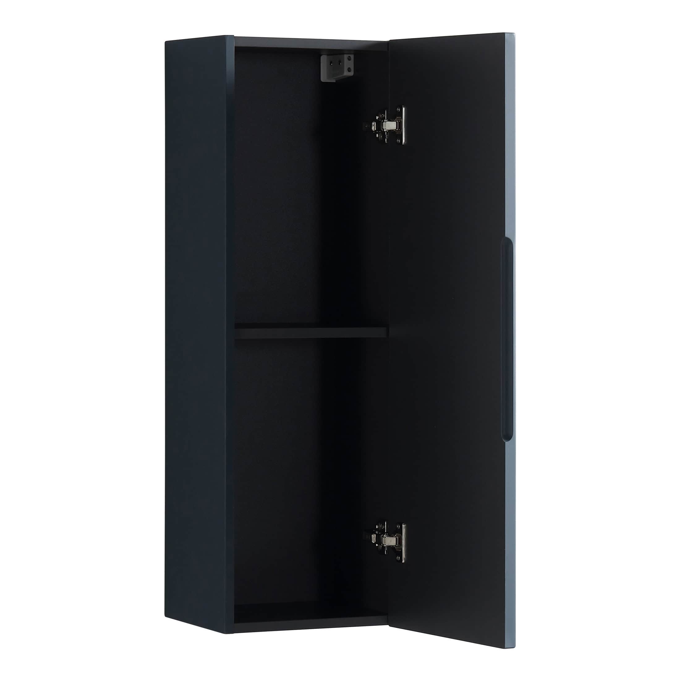 Black bathroom wall cabinet with storage shelf and concealed hinges, ideal for modern bathrooms. Perfect for organising toiletries and accessories in a stylish and functional way.